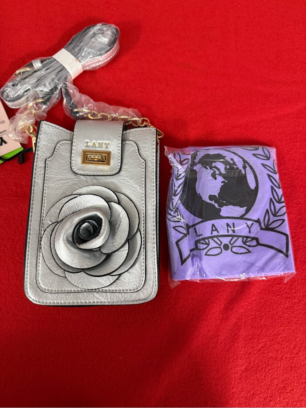 Silver Floral Crossbody Phone Pouch with Adjustable Strap